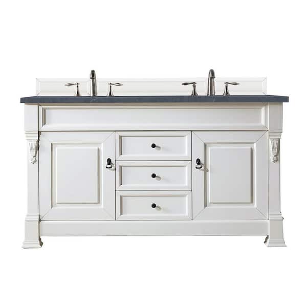  Brookfield 60 in. W x 23.5 in. D x 34.3 in. H Double Bath Vanity in Bright White with Quartz Top in Charcoal Soapstone