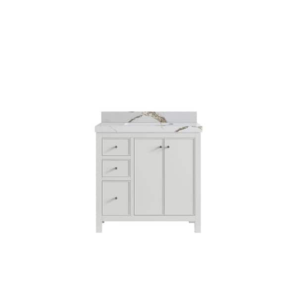 Willow Collections Chicago 36 in. Single Sink Freestanding White Bath Vanity with Calacatta Gold Qt. Top Unassembled