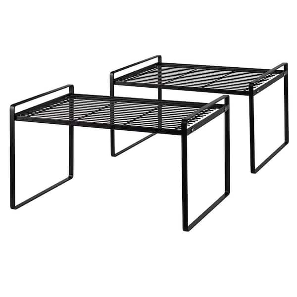 2 Pack 16.1 in. x 10.6 in. x 9.5 in. Stackable Cabinet Shelf Organizer Rack, Black Metal Countertop Spacer