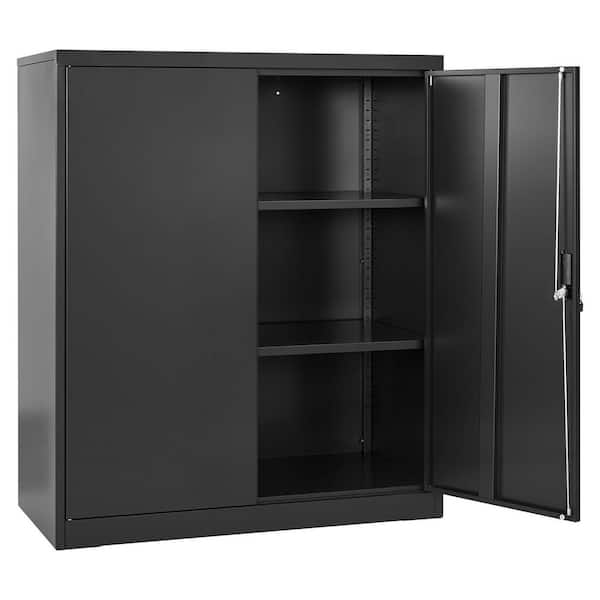 Metal Storage Cabinet, Black, 41.7 in. x 17.7 in. x 35.4 in. 2-Shelves, 2-Doors, 3-Tiers Tool Cube Storage Organizer