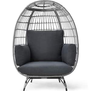 Oversized Egg Wicker Indoor Outdoor Lounge Chair with Charcoal Cushions, Steel Frame, 440 lbs. Capacity