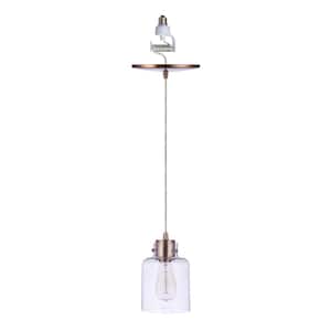 WHP 1-Light Recessed Light Conversion Kit Satin Brass Shaded Pendant Light with Modern Cylinder Clear Glass Shade