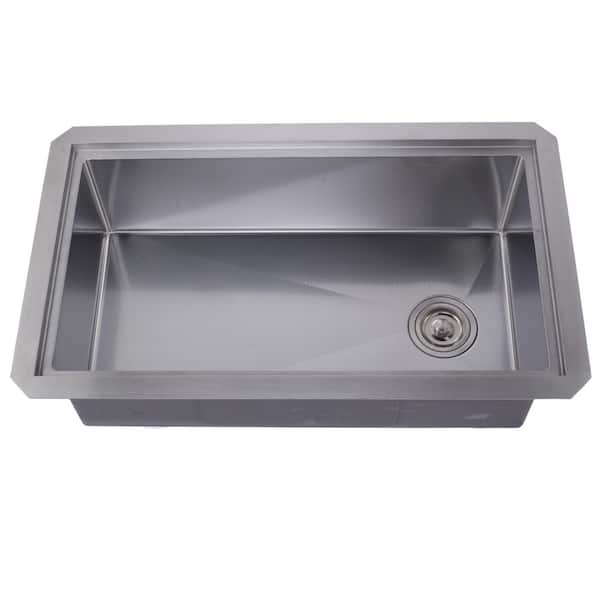 32 in. Undermount Single Bowl 18-Gauge Brushed Nickel Stainless Steel Workstation Kitchen Sink w/Bottom Grids, Strainer