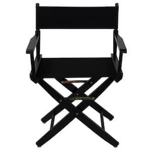 18 in. Extra-Wide Black Wood Frame/Black Canvas Seat Folding Directors Chair