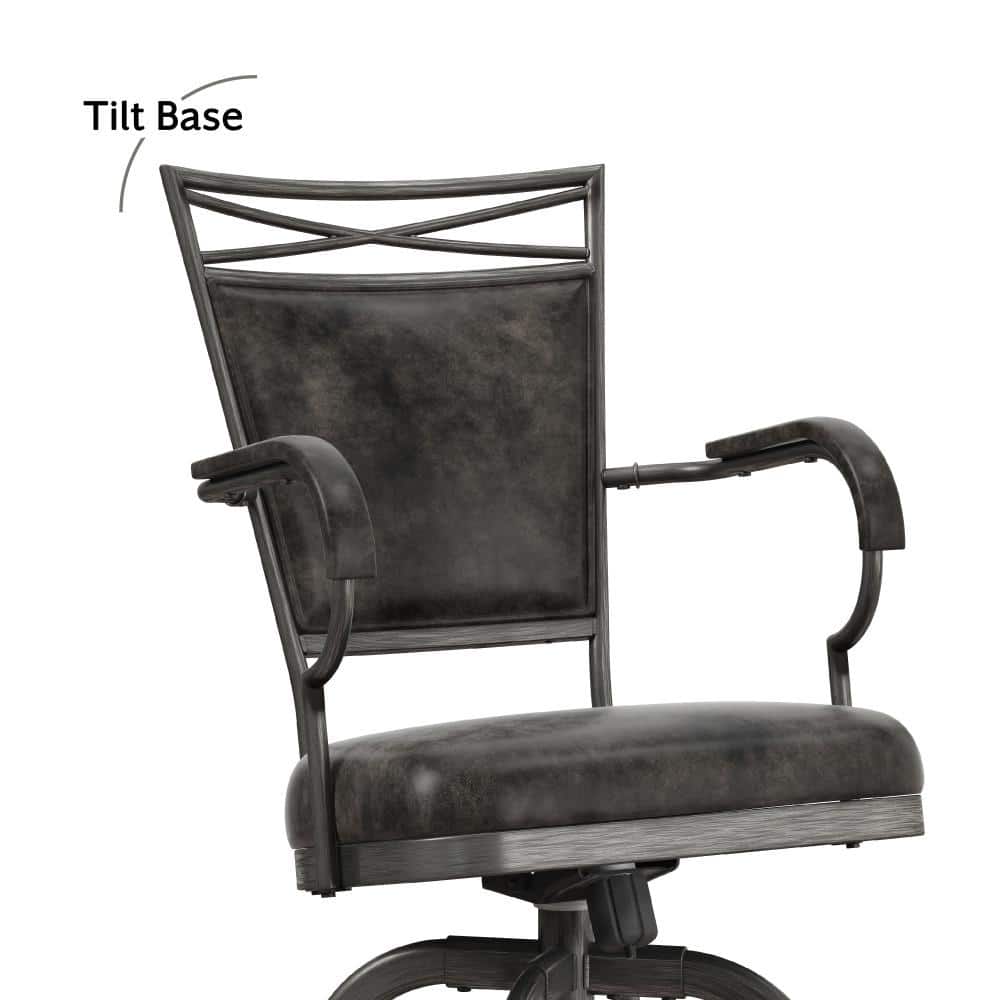 Gray Metal Bar Height Swivel Stool with Faux Leather Upholstery
