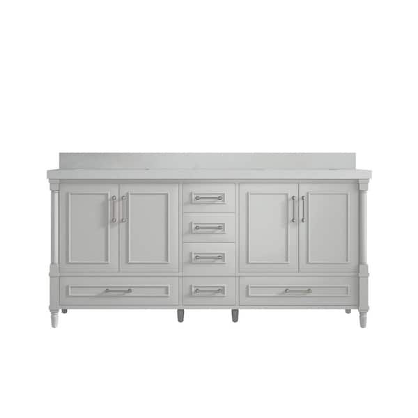 Willow Collections Hudson 72 in. W x 22 in. D x 36 in. H Double Sink Bath Vanity in Coventry Gray with 2 in. Carrara Quartz Top