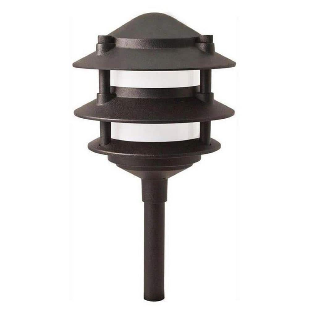 Hampton Bay Low Voltage Black Outdoor Integrated LED 3-Tier Metal Landscape Path Light with Frosted Plastic Lens