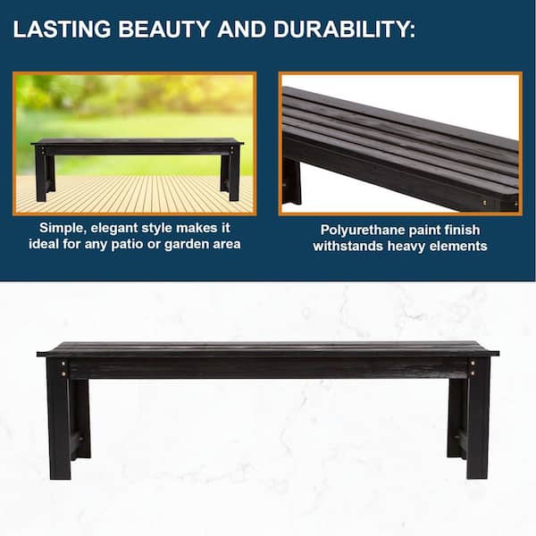 Shine Company Backless 60 in. Black Wood Outdoor Bench 4205BK