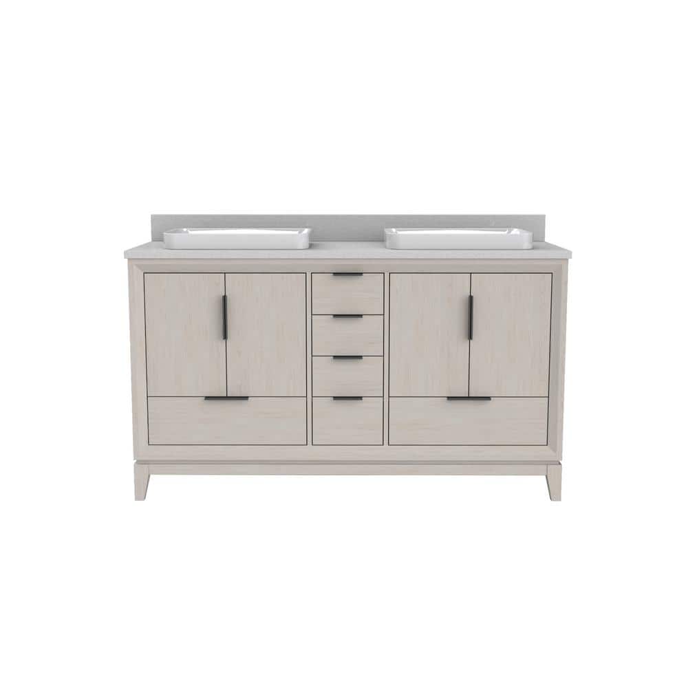 Amber 60 in. W x 22 in. D x 35 in. H Bath Vanity in Cerused Natural Oak with White Engineered Top and Sink price history on PriceWatchPro