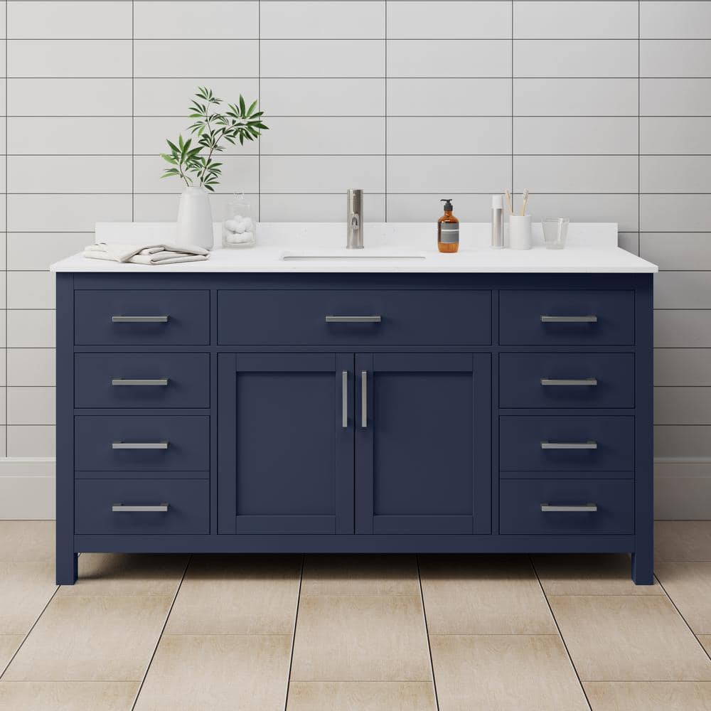 Beckett 66 in. W x 22 in. D x 35 in. H Single Sink Bathroom Vanity in Dark Blue with White Cultured Marble Top price history on PriceWatchPro
