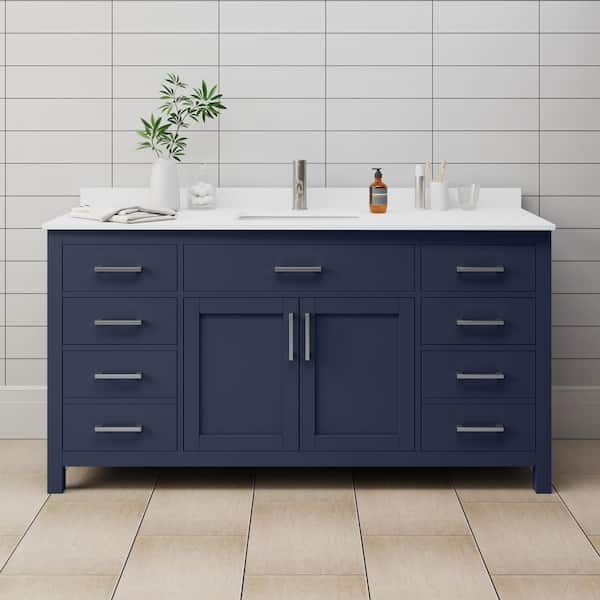 Wyndham Collection Beckett 66 in. W x 22 in. D x 35 in. H Single Sink Bathroom Vanity in Dark Blue with White Cultured Marble Top