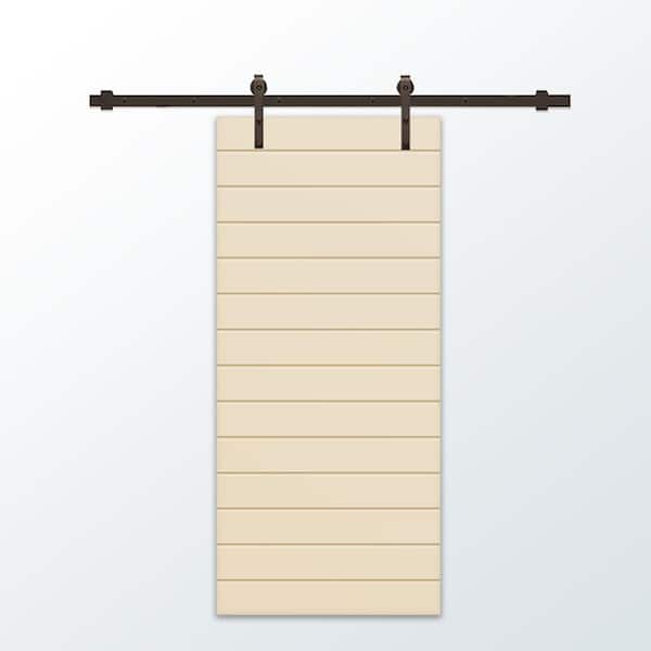 CALHOME 30 in. x 96 in. Beige Painted Composite MDF Paneled Interior Sliding Barn Door with Hardware Kit