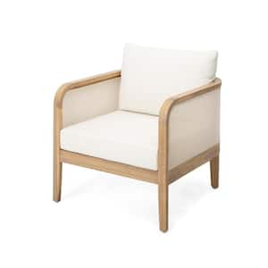 Modern Acacia Wood Frame Outdoor Patio Club Chair with Cushions, Beige