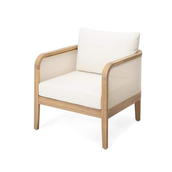 Modern Acacia Wood Frame Outdoor Patio Club Chair with Cushions Beige