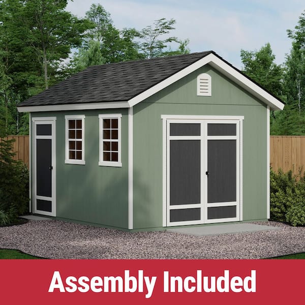 Professionally Assembled Fairfax 10 ft. x 12 ft. Wood Shed with Windows and 2 Doors-Driftwood Shingles (120 sq. ft. )