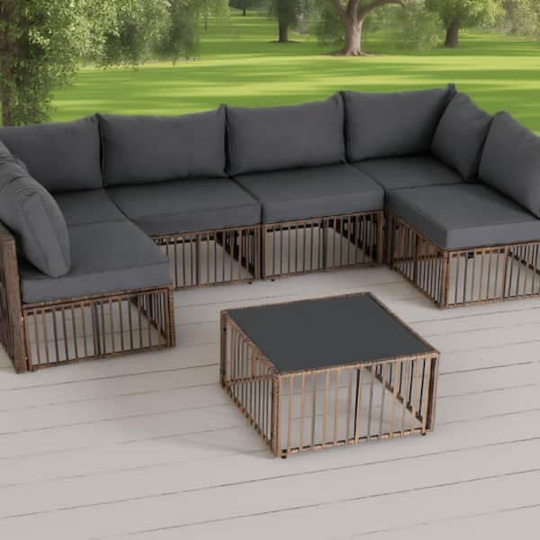 Wicker Outdoor Sectional Set with Dark gray Family Cushions