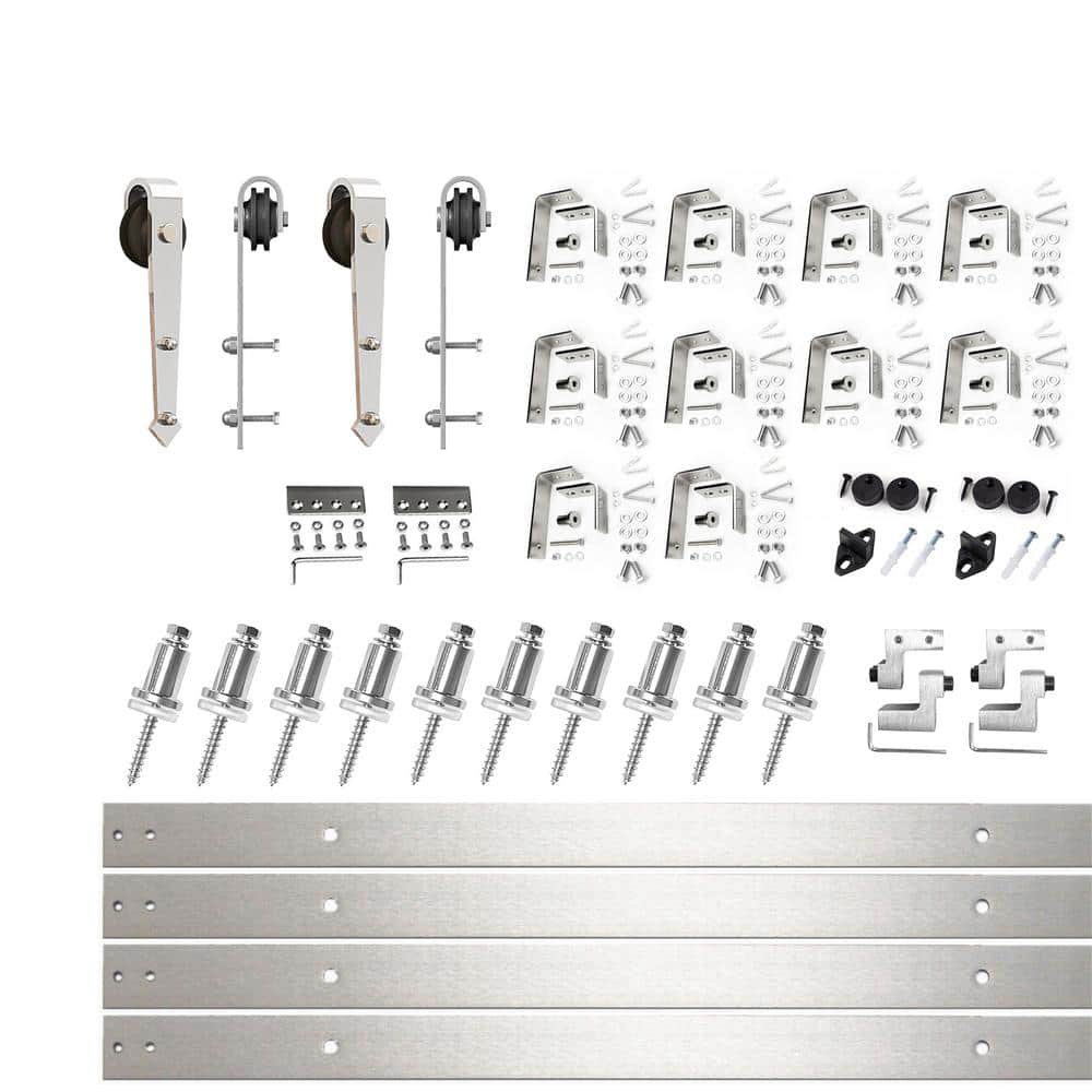 12 ft./144 in. Brushed Nickel Double Track Bypass U-Shape Sliding Barn Door Hardware Kit - Arrow Design Roller price history on PriceWatchPro