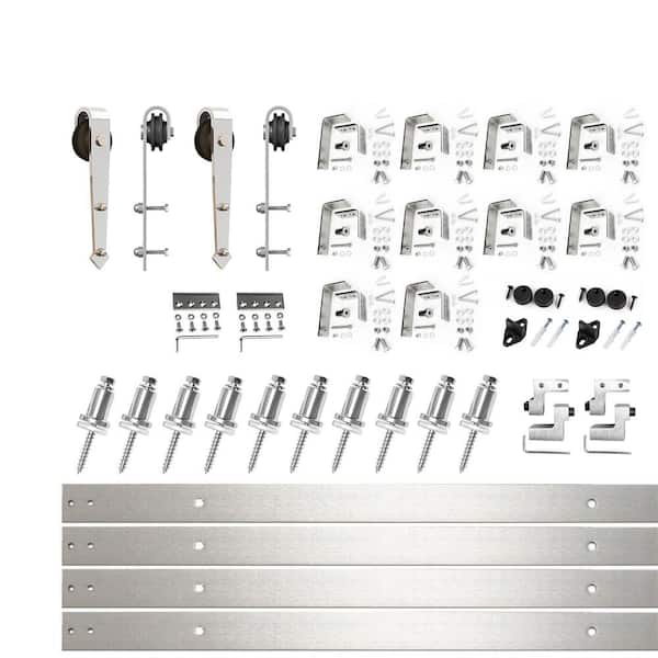 HOMACER 13 ft./156 in. Brushed Nickel Double Track Bypass U-Shape Sliding Barn Door Hardware Kit - Arrow Design Roller