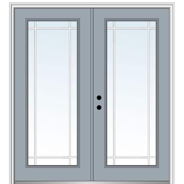 MMI Door 64 in. x 80 in. Prairie Internal Muntins Right-Hand Inswing Full Lite Clear Glass Painted Steel Prehung Front Door