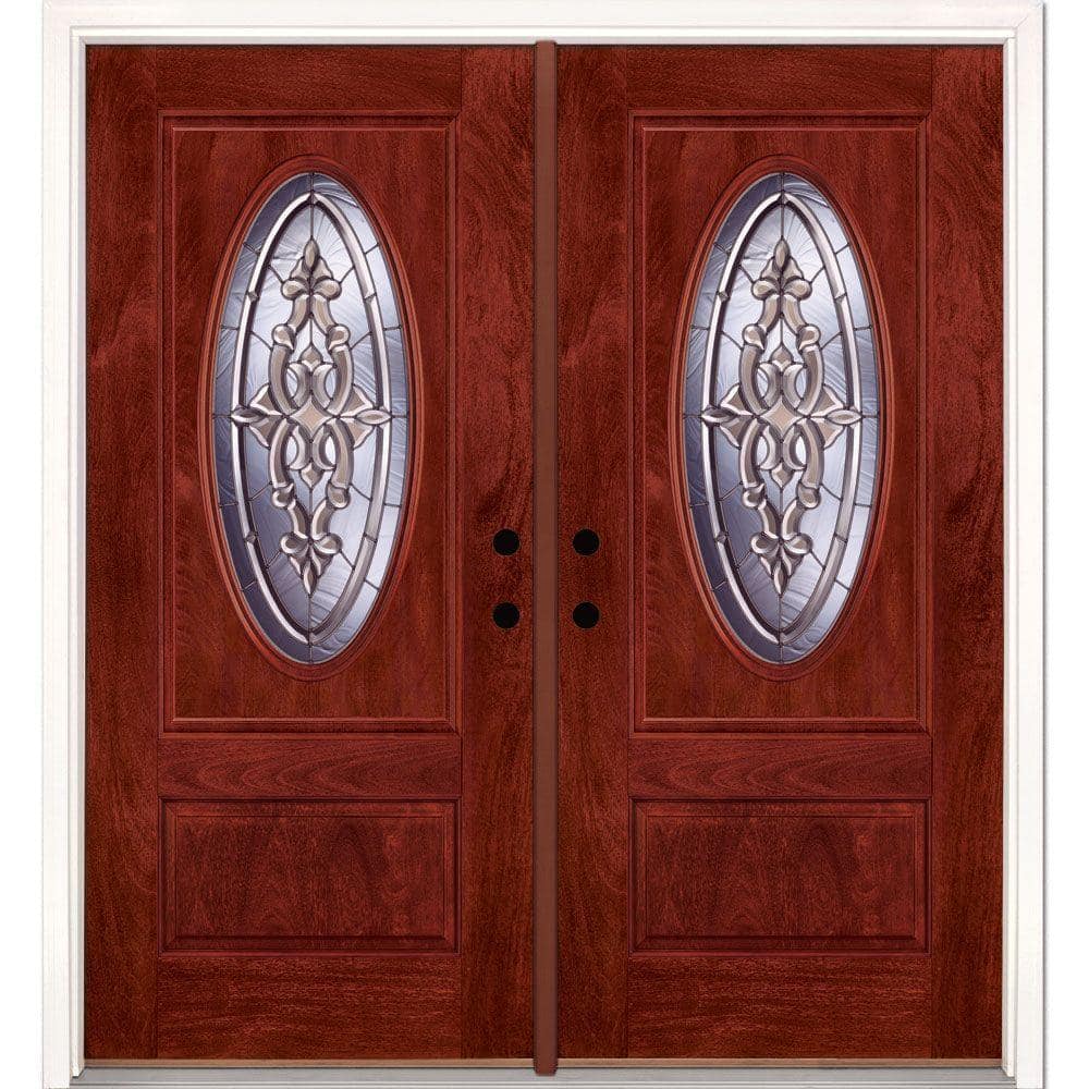 74 in.x81.625 in. Silverdale Zinc 3/4 Oval Lite Stained Cherry Mahogany Rig
