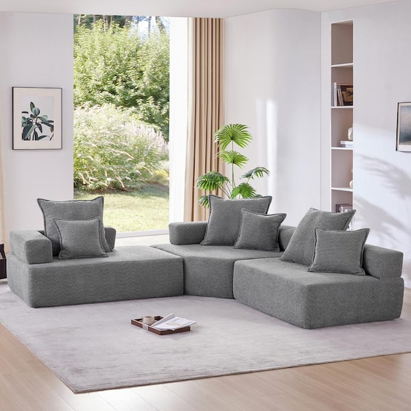 Harper & Bright Designs 103.5 in. W Oversized Boucle Fabric Modular Sectional Sofa in Gray with 6 Pillows, No Assembly Required