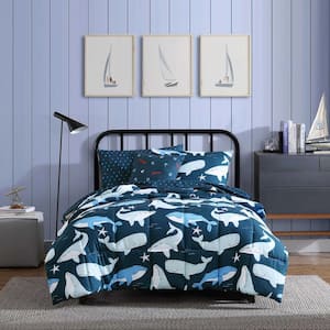 Finnian Whales 3-Piece Navy Blue Microfiber Twin Comforter Bonus Set