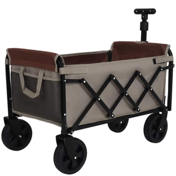 2.5 cu. ft. Brown Steel Garden Cart, All-in-One Convertible Folding Camping Wagon Cart