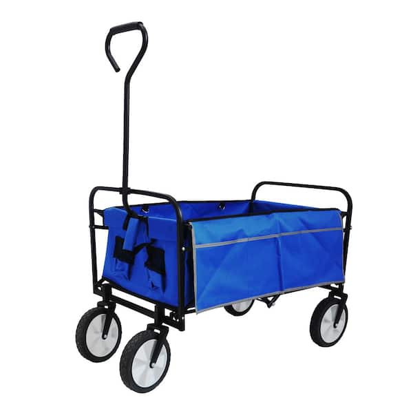 Siavonce 3.47 cu. ft. Metal Garden Cart, Folding Wagon Garden Shopping Beach Cart (Blue)