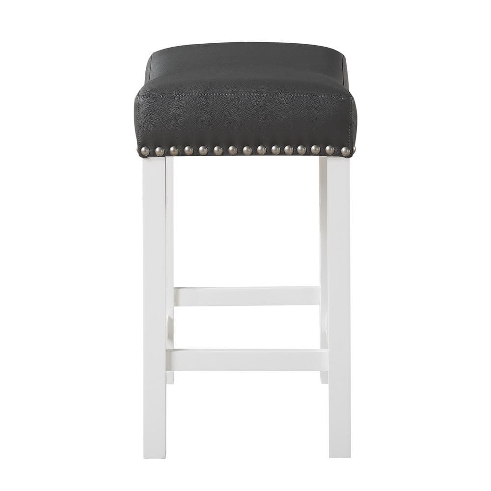 Set of 2 Black Leatherette Backless Counter Stools with White Wood Frame
