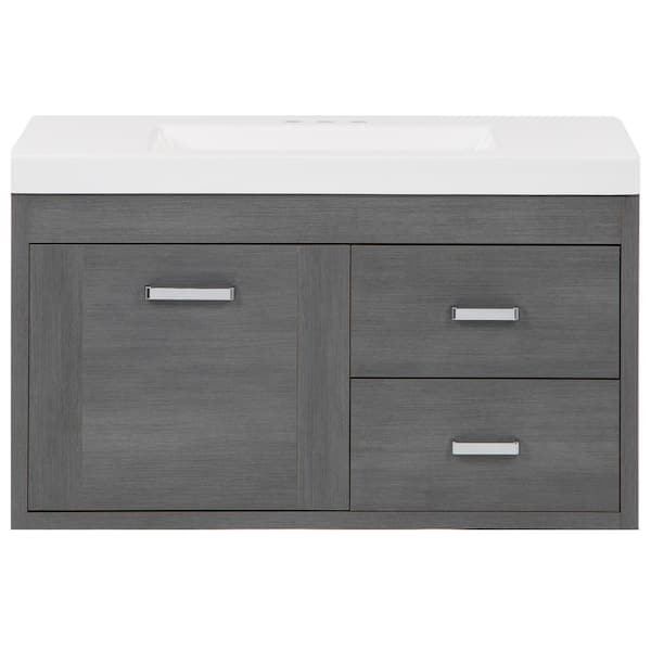 Moonshadow 37 in. Single Sink Phantom Floating Bath Vanity with White Cultured Marble Top (Assembled)