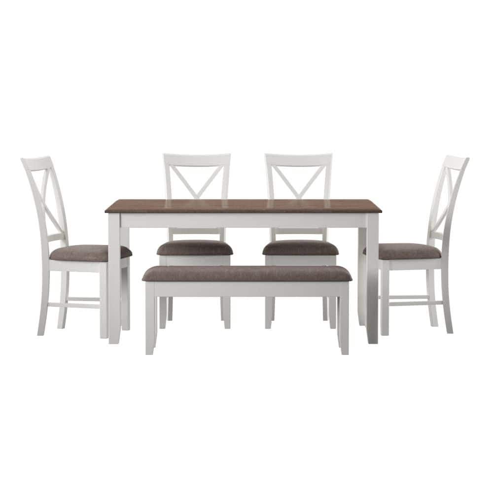 Rustic Taupe and Vanilla White 6-Piece Dining Set with Storage Bench