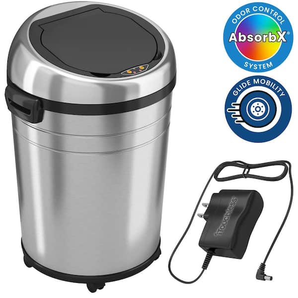 iTouchless 18 Gal. / 68 Liter Stainless Steel Oval Household Metal Trash Can with Wheels and Dual Odor Filters