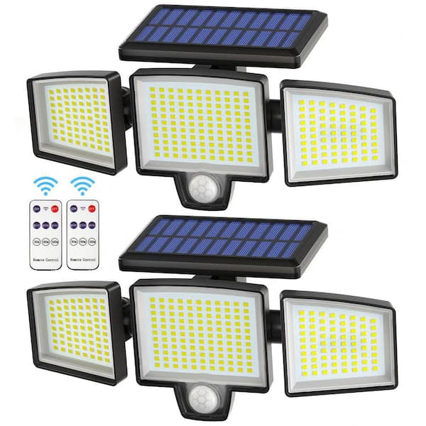 Operfurni 3-Heads Outdoor Solar Black Integrated LED Area Security ...