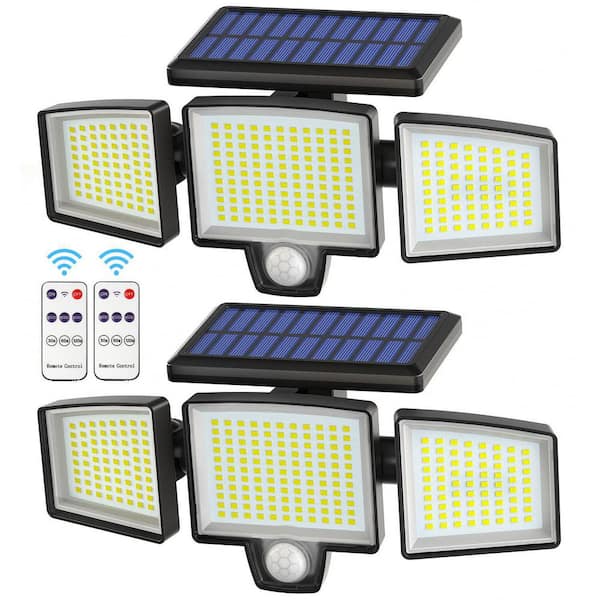 Operfurni 3-Heads Outdoor Solar Black Integrated LED Area Security Flood Lights ( 2-Pack )