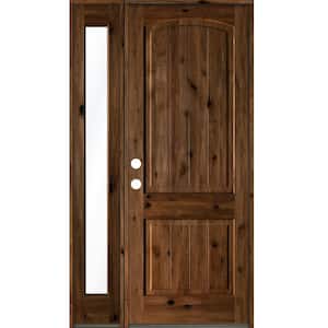 44 in. x 96 in. Rustic knotty alder Right-Hand/Inswing Clear Glass Provincial Stain Wood Prehung Front Door w/Sidelite