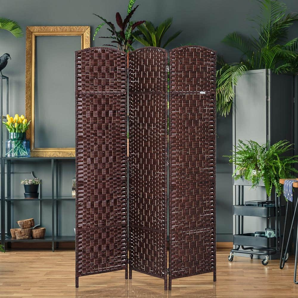 6 ft. Brown Tall Wicker Weave 3-Panel Room Divider Privacy Screen -  HOMCOM, 830-160BN