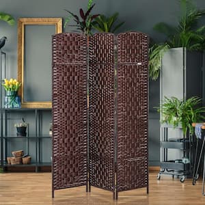 6 ft. Brown Tall Wicker Weave 3-Panel Room Divider Privacy Screen