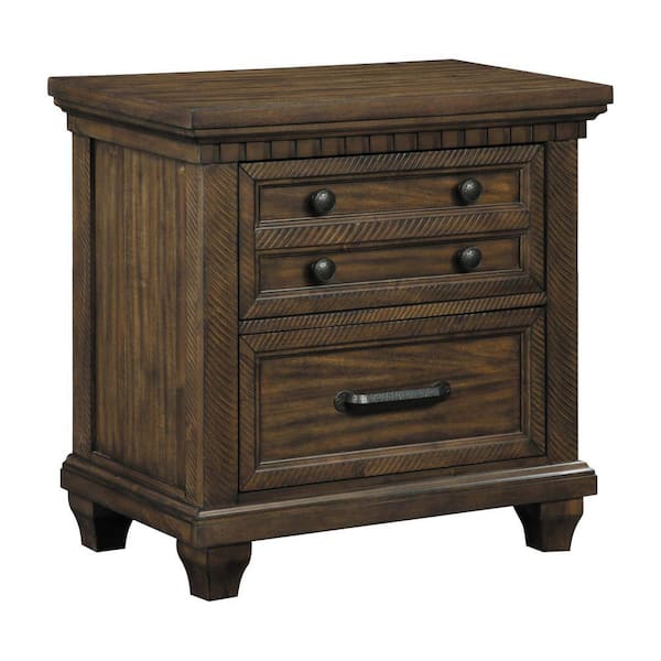 Benjara 29.25 in. 2-Drawer Brown Wooden Nightstand