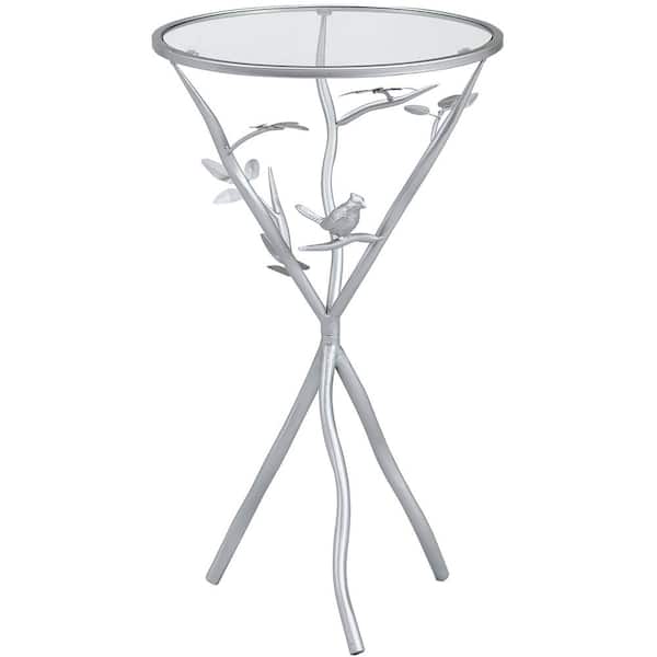 FirsTime & Co. 14 in. x 14 in. x 24 in. Metal Silver Bird and Branches Tripod Side Table