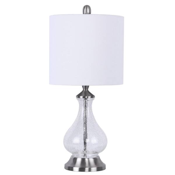 Grandview Gallery 22 In Clear Le Glass Table Lamp With Brushed Nickel Accents And White Linen Shade Ga90236 The Home Depot Clear Le Glass Table Lamp, Glass Lamp Shades At Home Depot