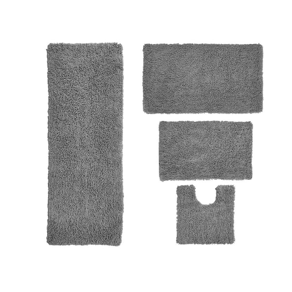 HOME WEAVERS INC Fantasia Bath Rug 100% Cotton Bath Rugs Set, 4-Pcs Set with Contour, Gray