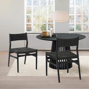 Erie Black Woven Paper Cord Open Back Dining Chairs in Set of 2