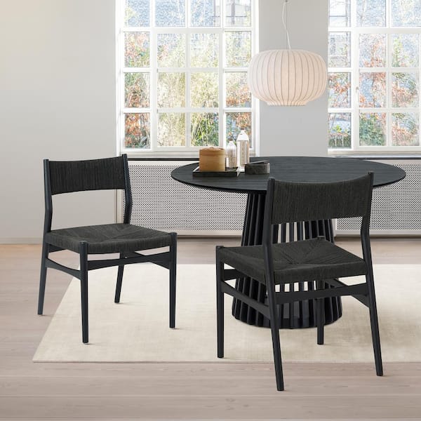 Armen Living Erie Black Woven Paper Cord Open Back Dining Chairs in Set of 2