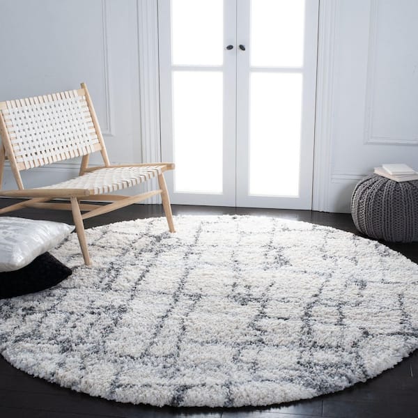 Fontana Shag 3 ft. x 3 ft. Ivory/Gray Distressed Abstract Round Area Rug