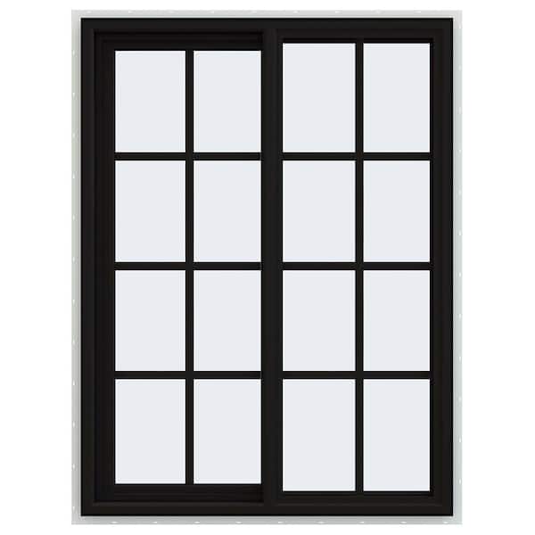 JELD-WEN 36 in. x 48 in. V-4500 Series Black FiniShield Vinyl Left-Handed Sliding Window with Colonial Grids/Grilles