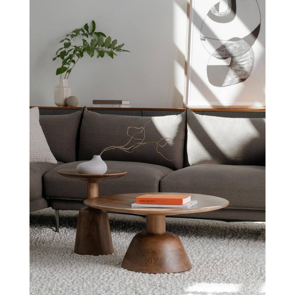 Quincy 30 in. Round Acacia Wood Coffee Table with Walnut Finish
