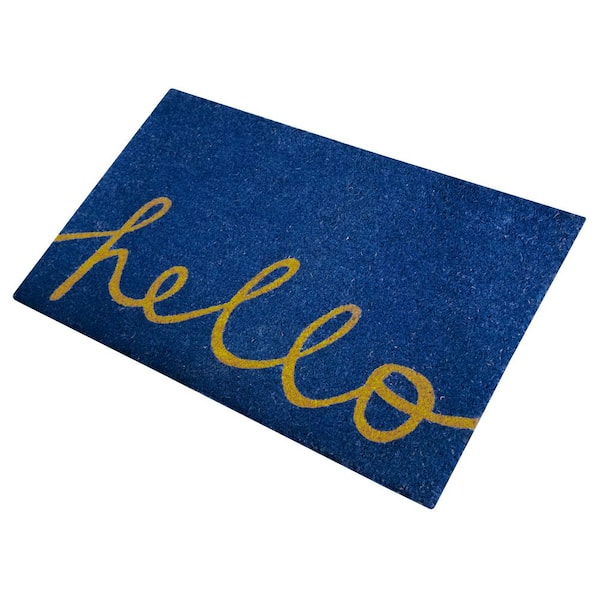 Lancaster Home Indoor/Outdoor Coir Doormat with Welcome Message and Non-Slip Back Navy/Natural