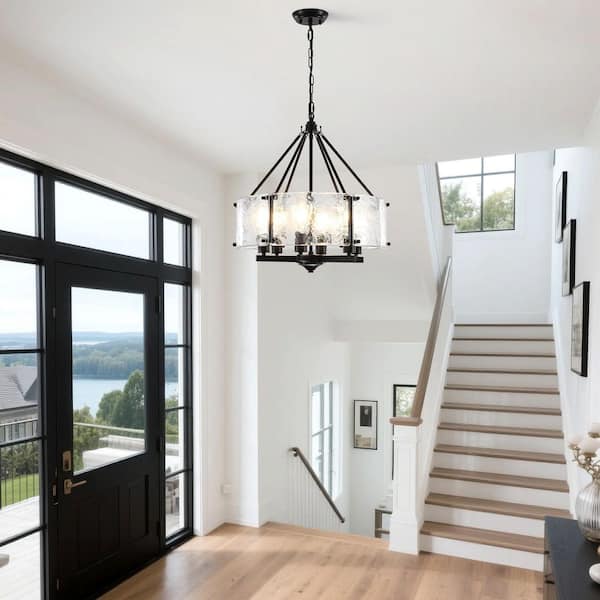 6-Light Black Glass Chandelier Modern Pendant Light for Dining Room or Kitchen
