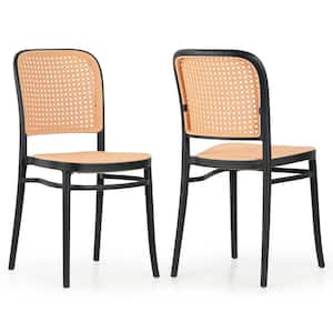 Balto Black Plastic Dining Chair with Rattan Detail Set of 2