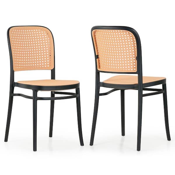 Glamour Home Balto Black Plastic Dining Chair with Rattan Detail Set of 2